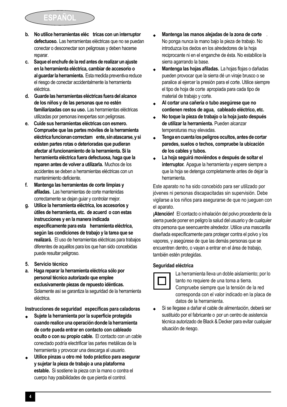 Español | Black & Decker KS405 User Manual | Page 4 / 14
