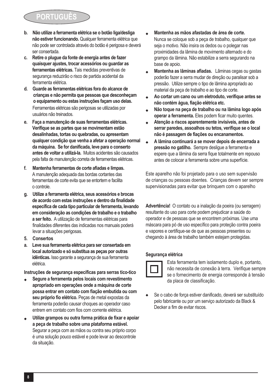Português | Black & Decker KS405 User Manual | Page 8 / 14