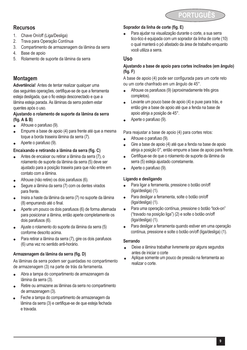 Português | Black & Decker KS405 User Manual | Page 9 / 14