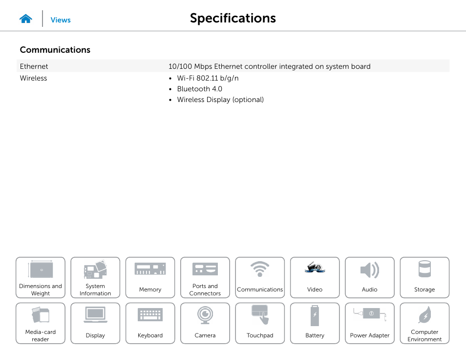 Communications, Specifications | Dell Inspiron 15R (5521, Late 2012) User Manual | Page 11 / 22