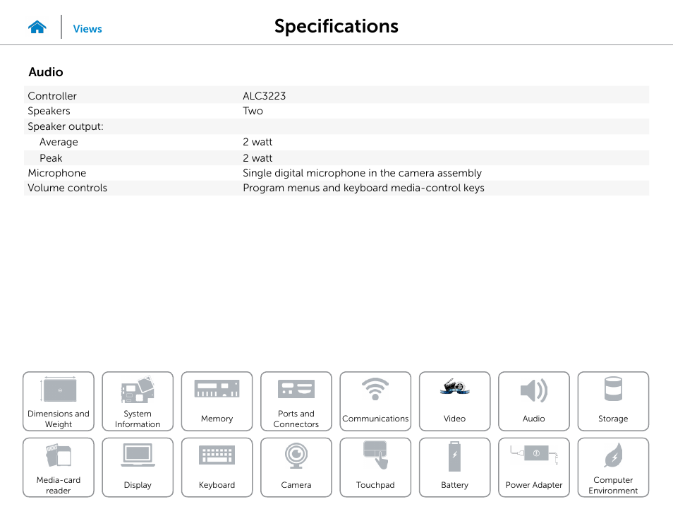 Audio, Specifications | Dell Inspiron 15R (5521, Late 2012) User Manual | Page 13 / 22