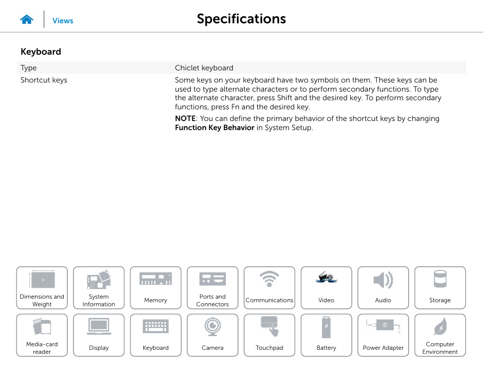 Keyboard, Specifications | Dell Inspiron 15R (5521, Late 2012) User Manual | Page 17 / 22