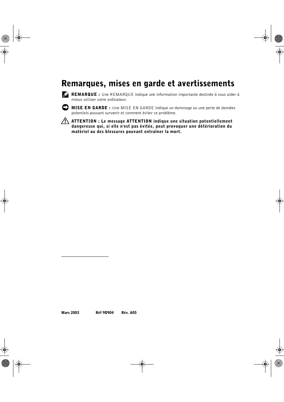 Remarques, mises en garde et avertissements | Dell PowerEdge 2650 User Manual | Page 16 / 56
