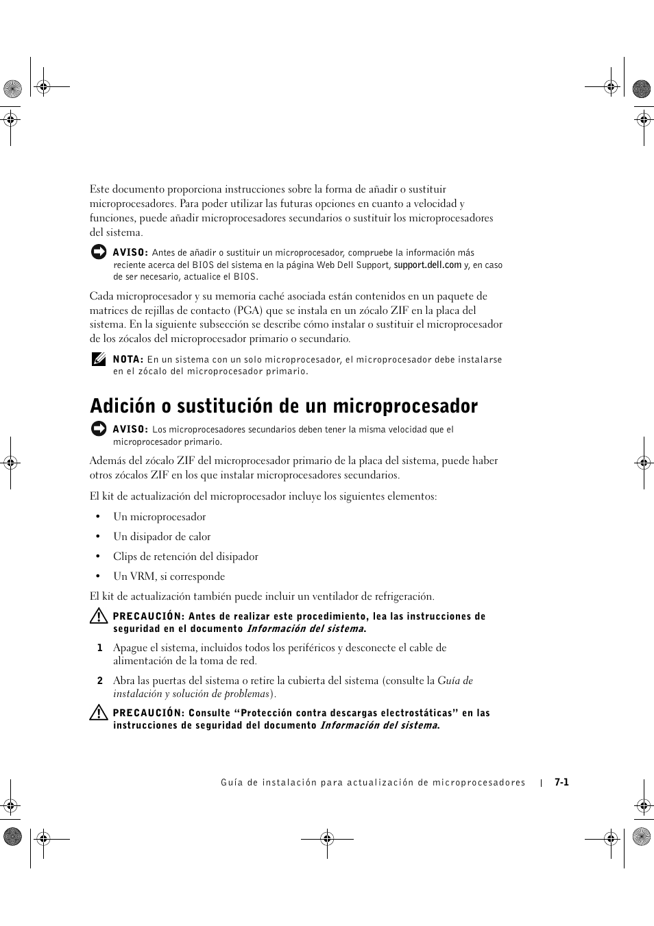 Adición o sustitución de un microprocesador | Dell PowerEdge 2650 User Manual | Page 49 / 56