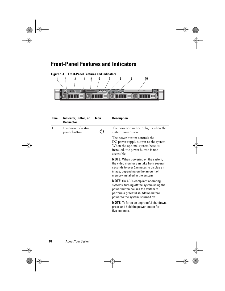 Front-panel features and indicators | Dell PowerEdge R410 User Manual | Page 10 / 190