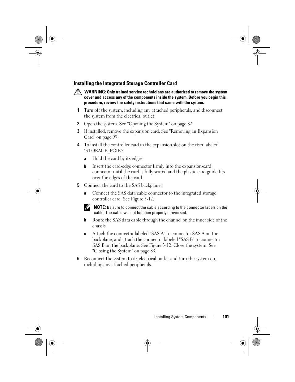 Installing the integrated storage controller card | Dell PowerEdge R410 User Manual | Page 101 / 190