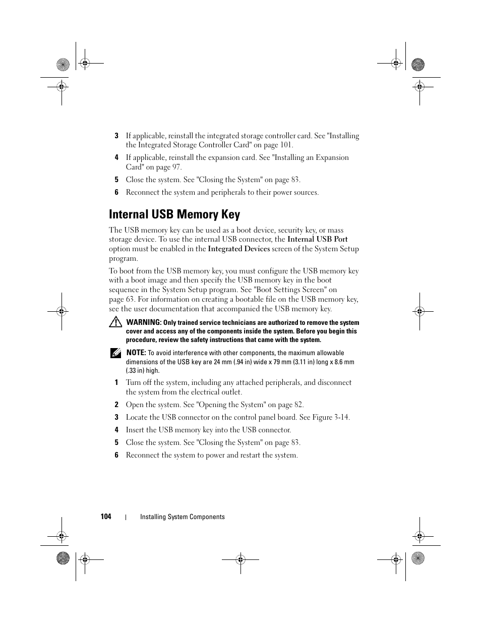 Internal usb memory key | Dell PowerEdge R410 User Manual | Page 104 / 190