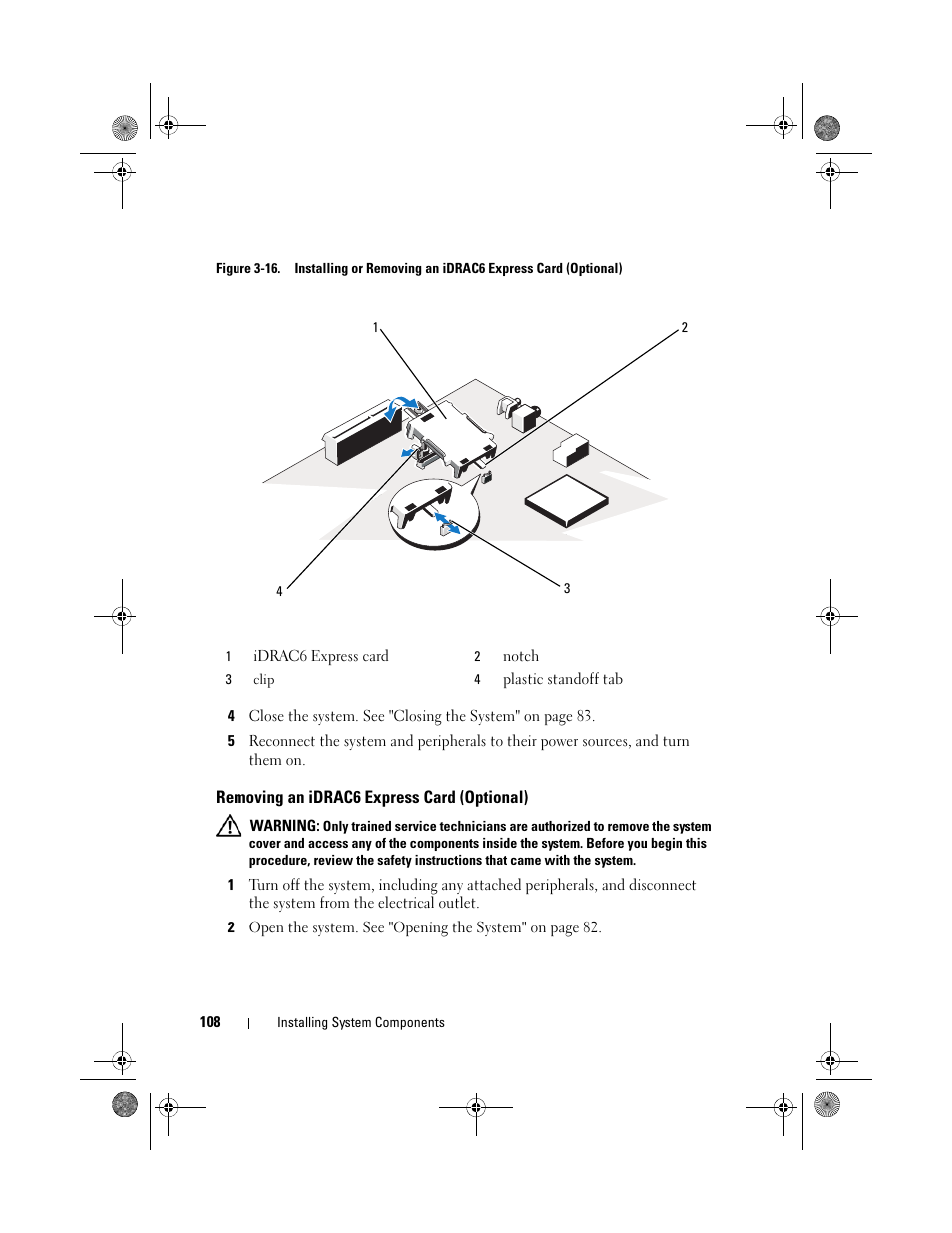Removing an idrac6 express card (optional) | Dell PowerEdge R410 User Manual | Page 108 / 190