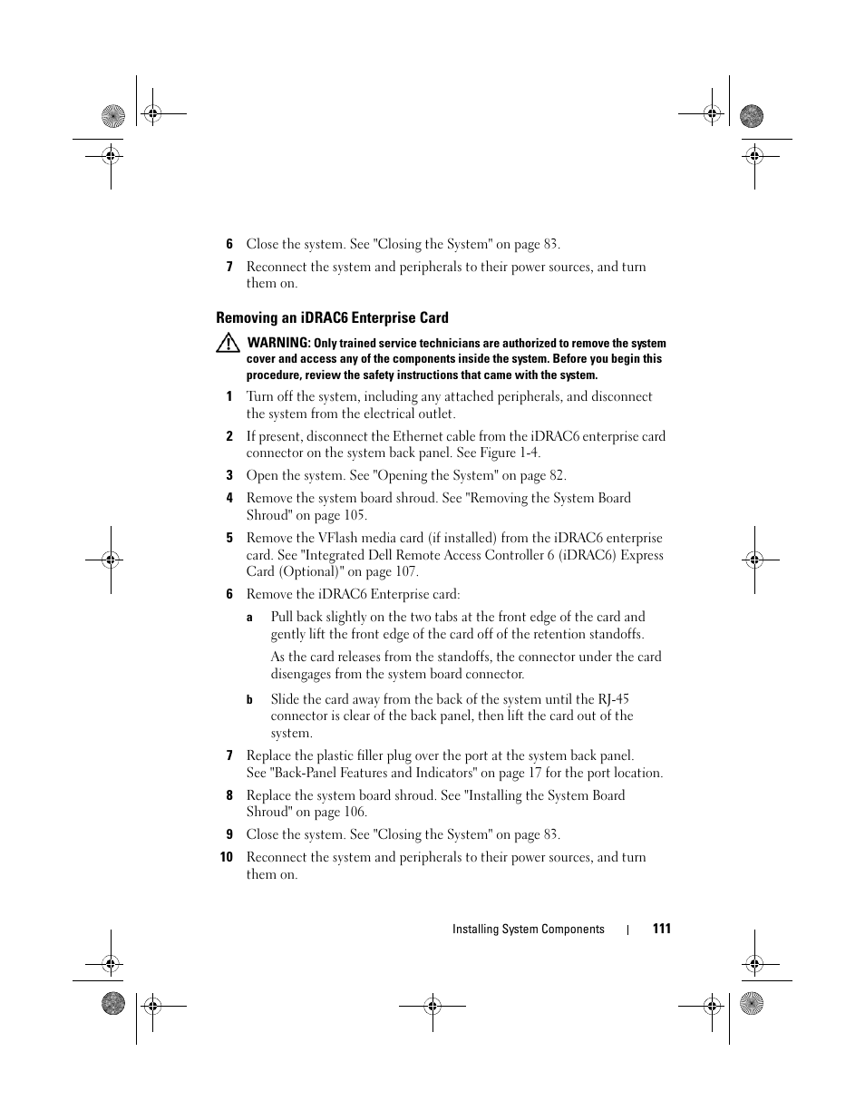 Removing an idrac6 enterprise card | Dell PowerEdge R410 User Manual | Page 111 / 190