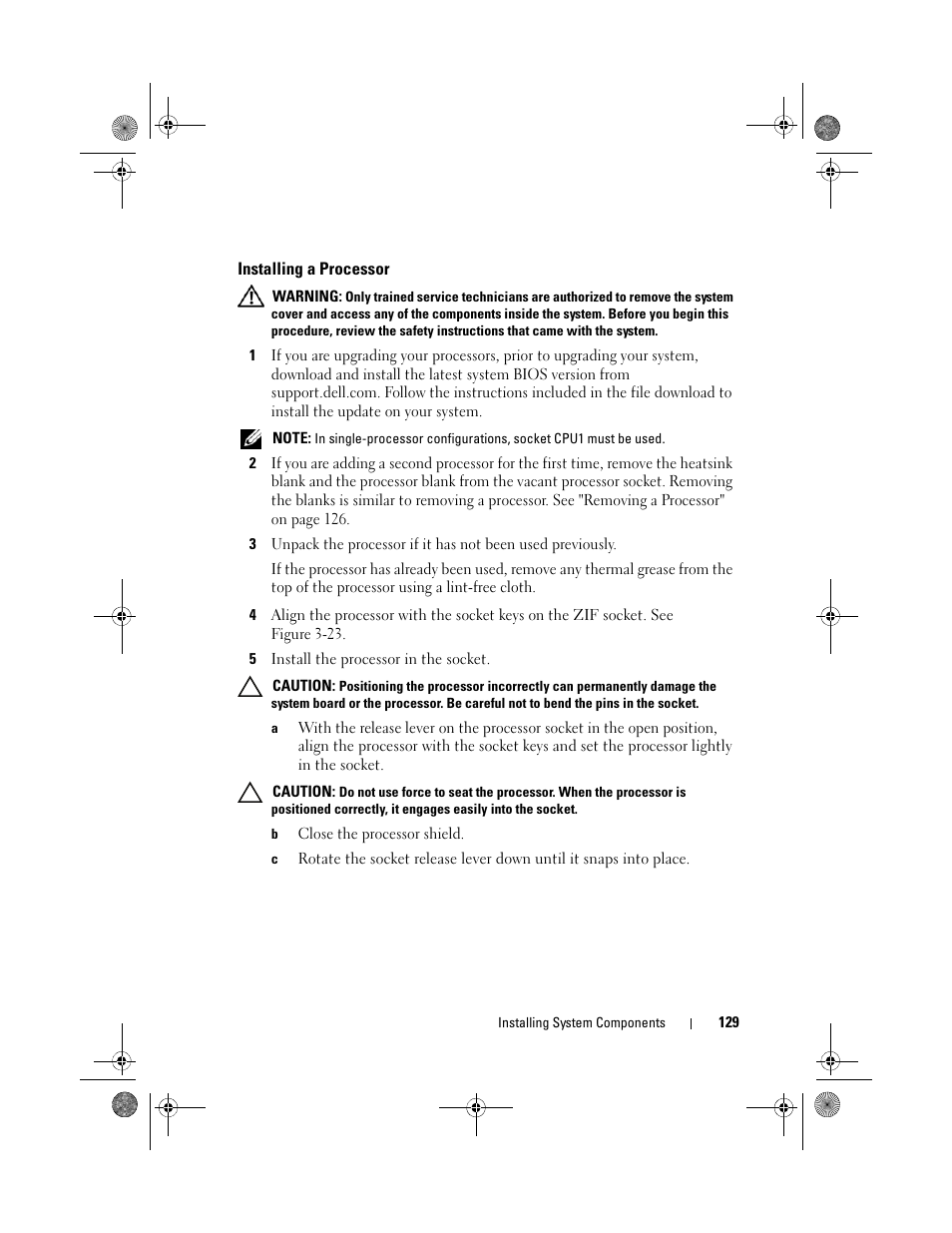 Installing a processor | Dell PowerEdge R410 User Manual | Page 129 / 190