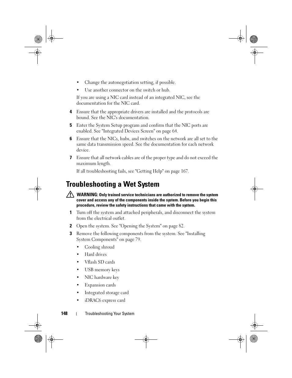 Troubleshooting a wet system | Dell PowerEdge R410 User Manual | Page 148 / 190