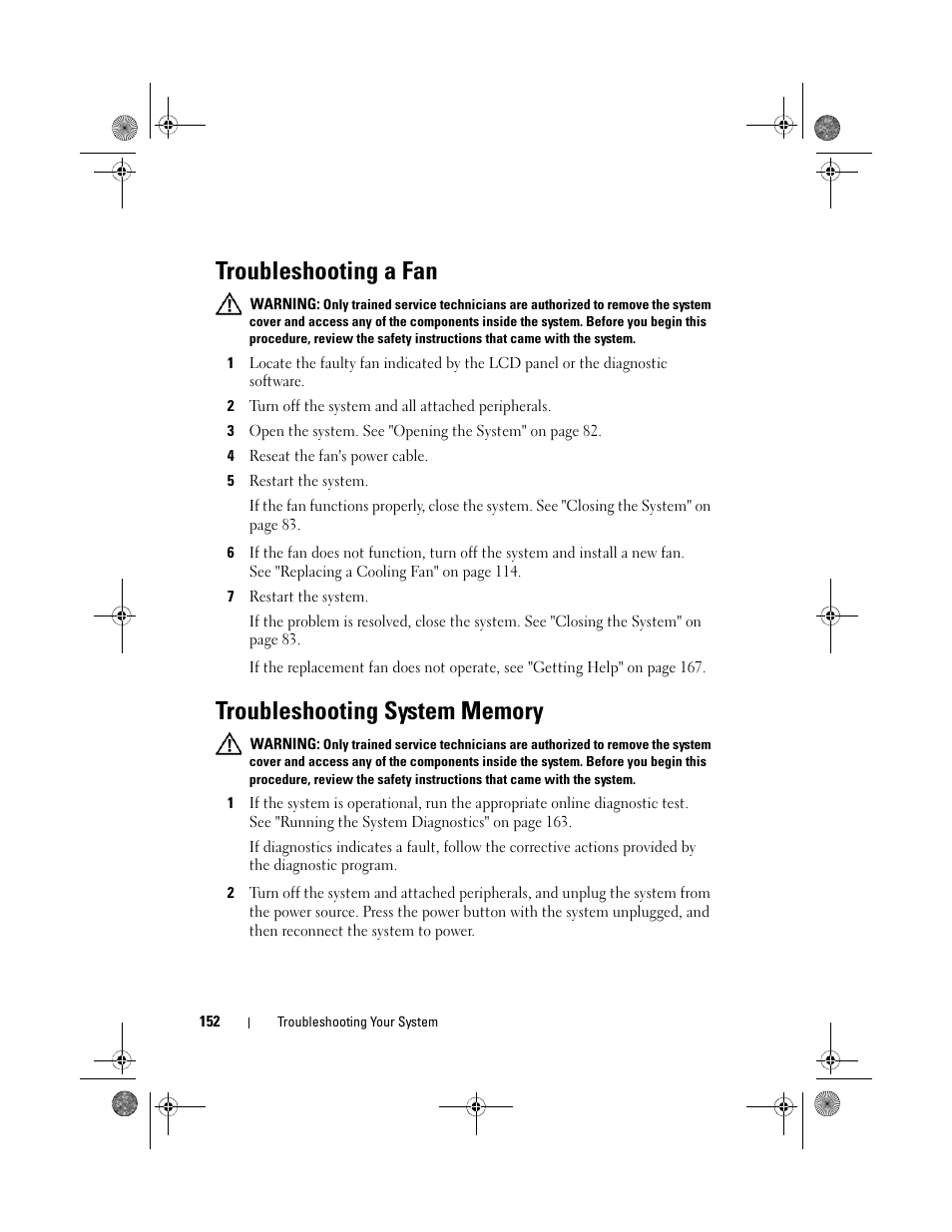 Troubleshooting a fan, Troubleshooting system memory | Dell PowerEdge R410 User Manual | Page 152 / 190