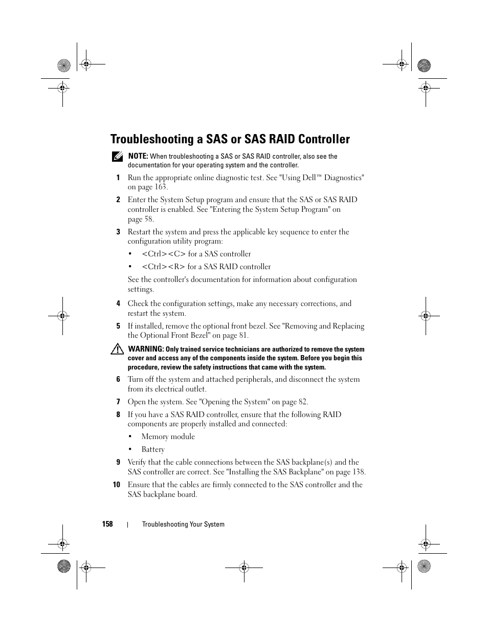 Troubleshooting a sas or sas raid controller | Dell PowerEdge R410 User Manual | Page 158 / 190
