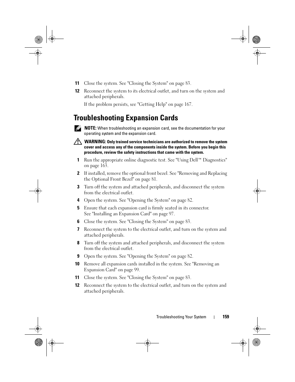 Troubleshooting expansion cards | Dell PowerEdge R410 User Manual | Page 159 / 190