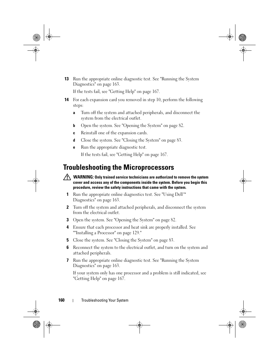 Troubleshooting the microprocessors, See "troubleshooting the | Dell PowerEdge R410 User Manual | Page 160 / 190