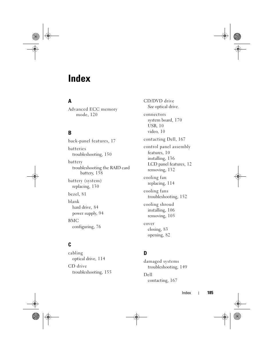 Index | Dell PowerEdge R410 User Manual | Page 185 / 190