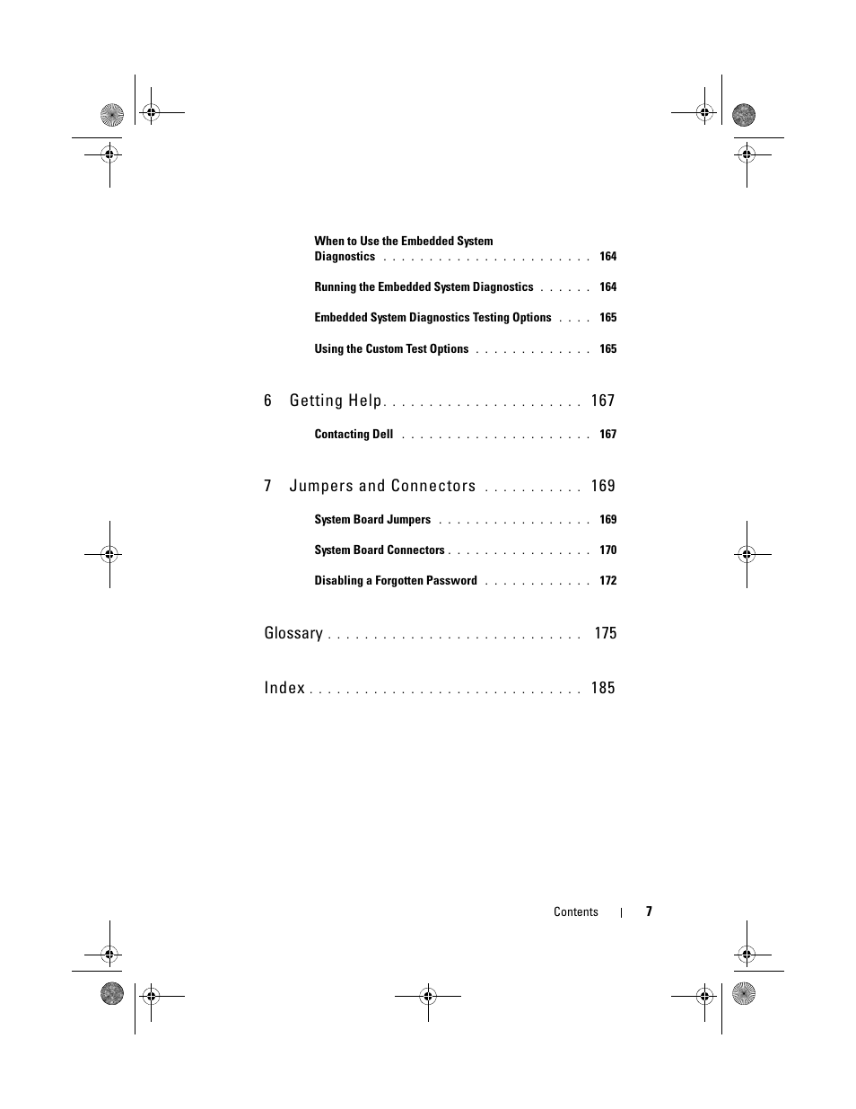 6getting help, 7jumpers and connectors, Glossary | 175 index | Dell PowerEdge R410 User Manual | Page 7 / 190