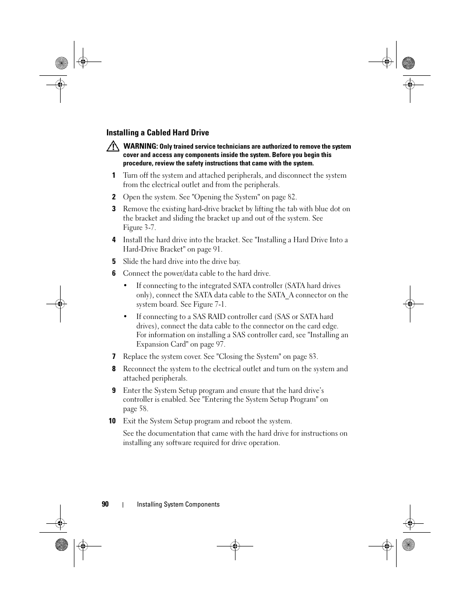 Installing a cabled hard drive | Dell PowerEdge R410 User Manual | Page 90 / 190