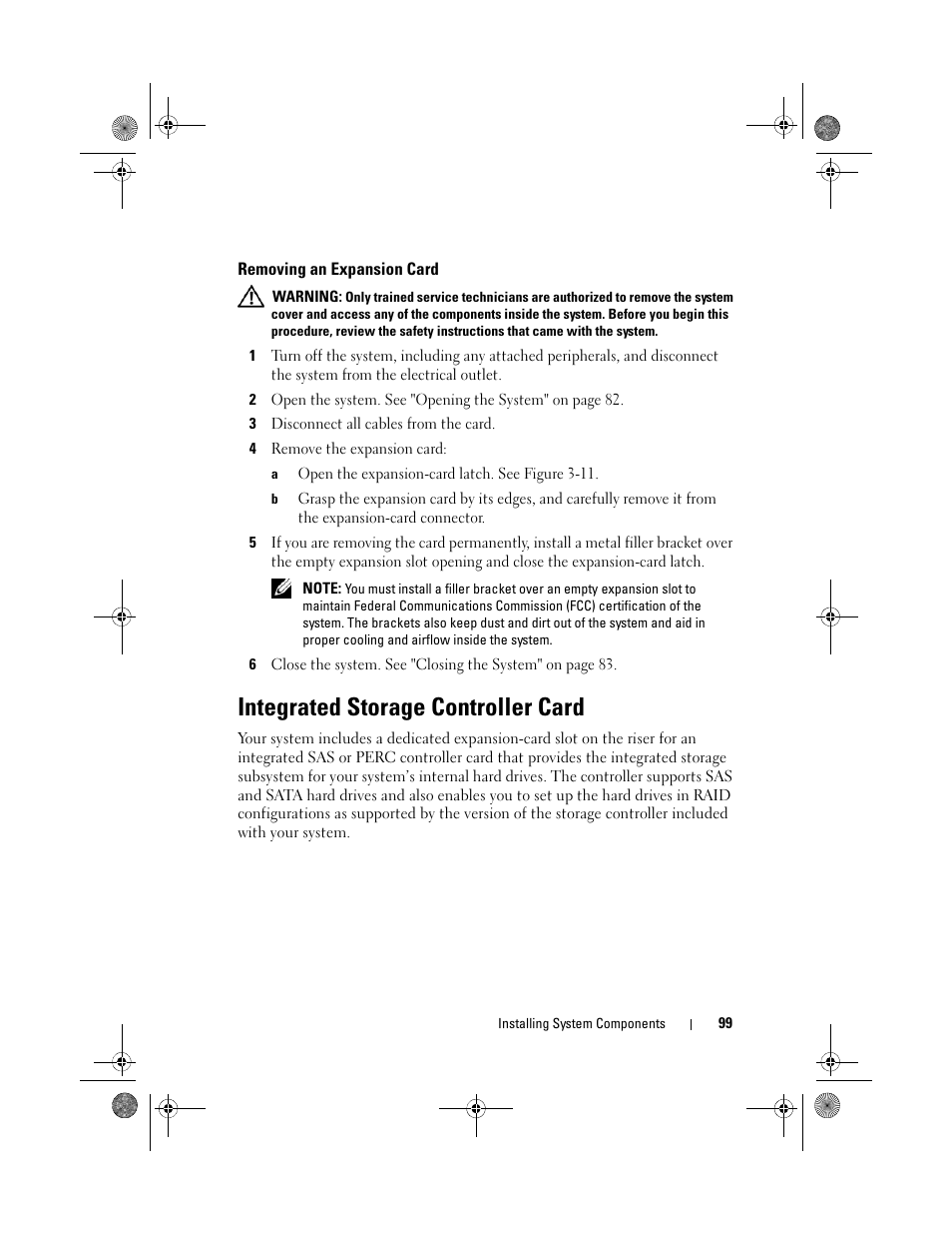 Removing an expansion card, Integrated storage controller card | Dell PowerEdge R410 User Manual | Page 99 / 190