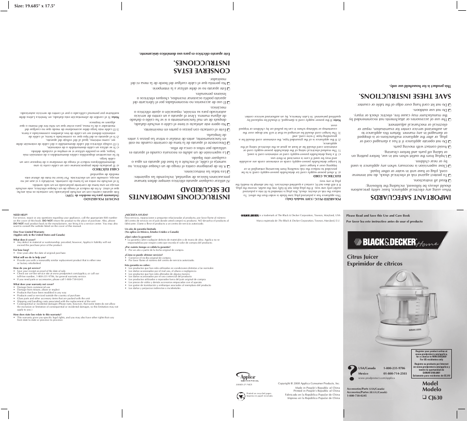 Black & Decker CJ630 User Manual | 2 pages