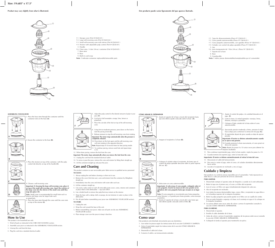 Cuidado y limpieza, Como usar, Care and cleaning | How to use | Black & Decker CJ630 User Manual | Page 2 / 2