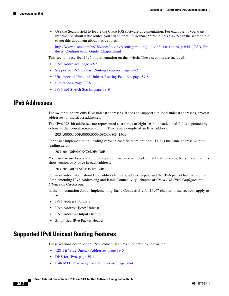 Ipv6 addresses, Supported ipv6 unicast routing features | Dell POWEREDGE M1000E User Manual | Page 1002 / 1316