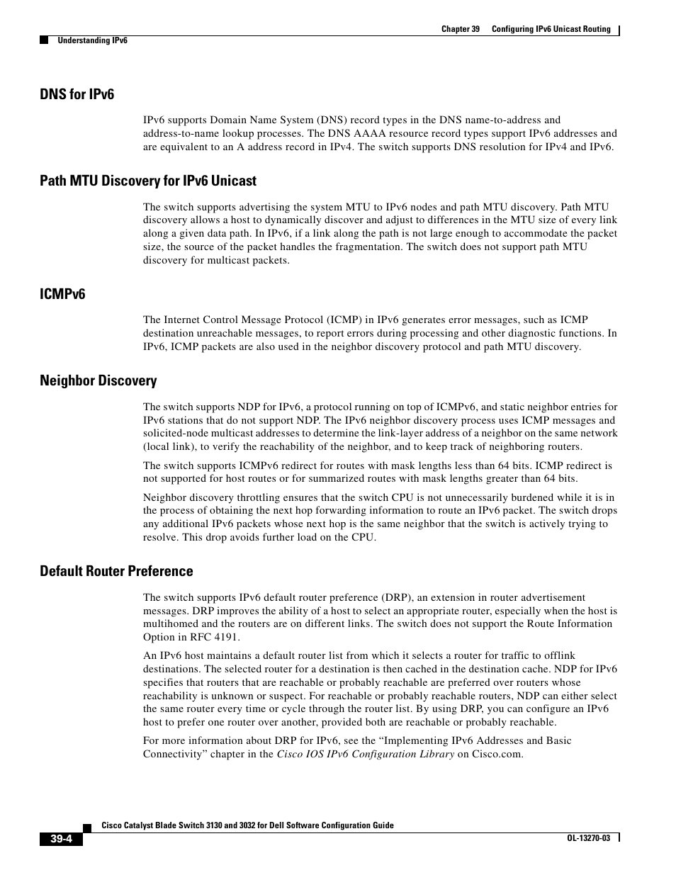 Dns for ipv6, Path mtu discovery for ipv6 unicast, Icmpv6 | Neighbor discovery, Default router preference | Dell POWEREDGE M1000E User Manual | Page 1004 / 1316