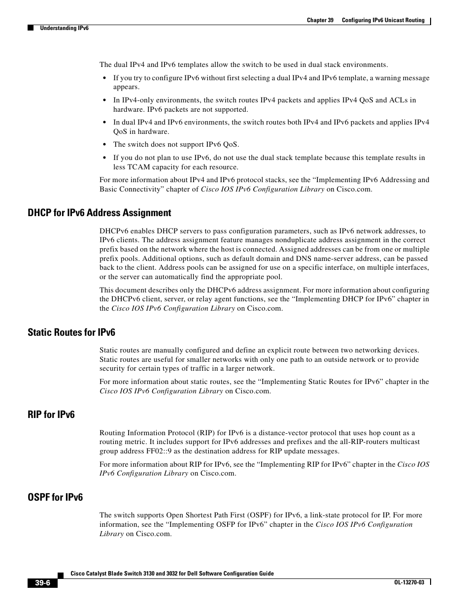 Dhcp for ipv6 address assignment, Static routes for ipv6, Rip for ipv6 | Ospf for ipv6 | Dell POWEREDGE M1000E User Manual | Page 1006 / 1316