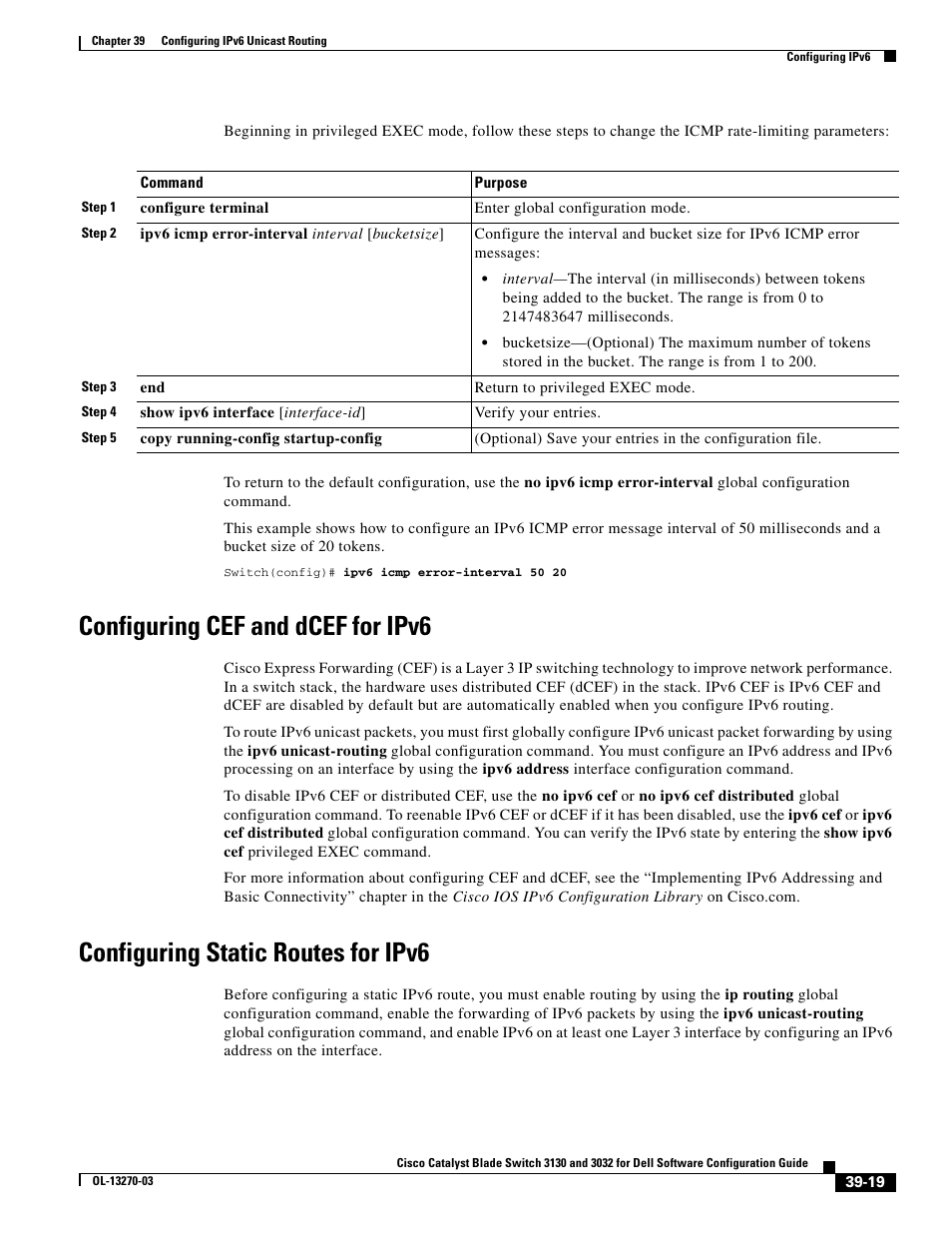 Configuring cef and dcef for ipv6, Configuring static routes for ipv6 | Dell POWEREDGE M1000E User Manual | Page 1019 / 1316