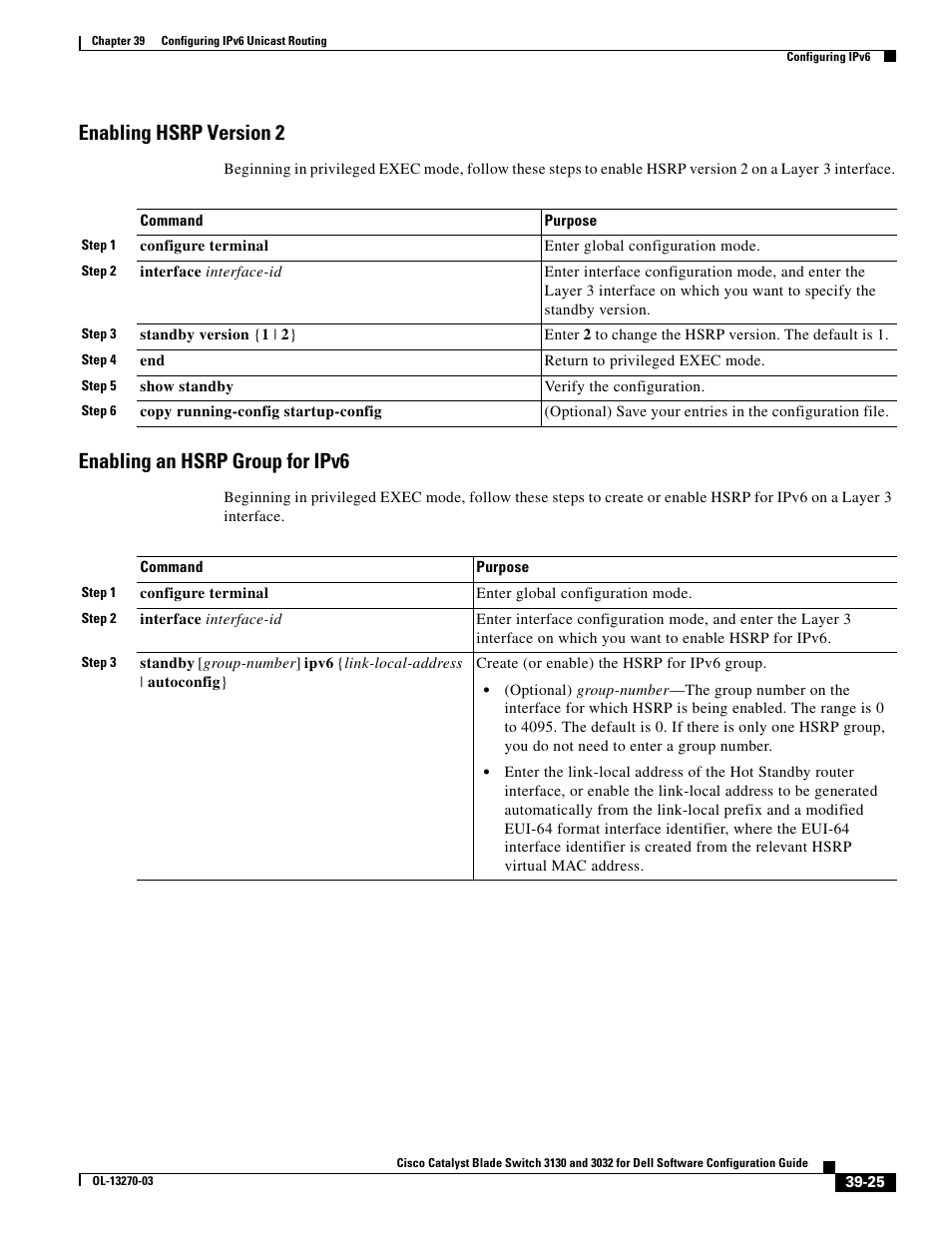 Enabling hsrp version 2, Enabling an hsrp group for ipv6 | Dell POWEREDGE M1000E User Manual | Page 1025 / 1316