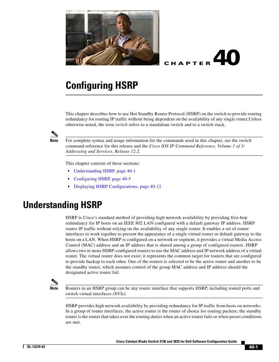 Configuring hsrp, Understanding hsrp, C h a p t e r | Chapter 40, “configuring hsrp | Dell POWEREDGE M1000E User Manual | Page 1031 / 1316