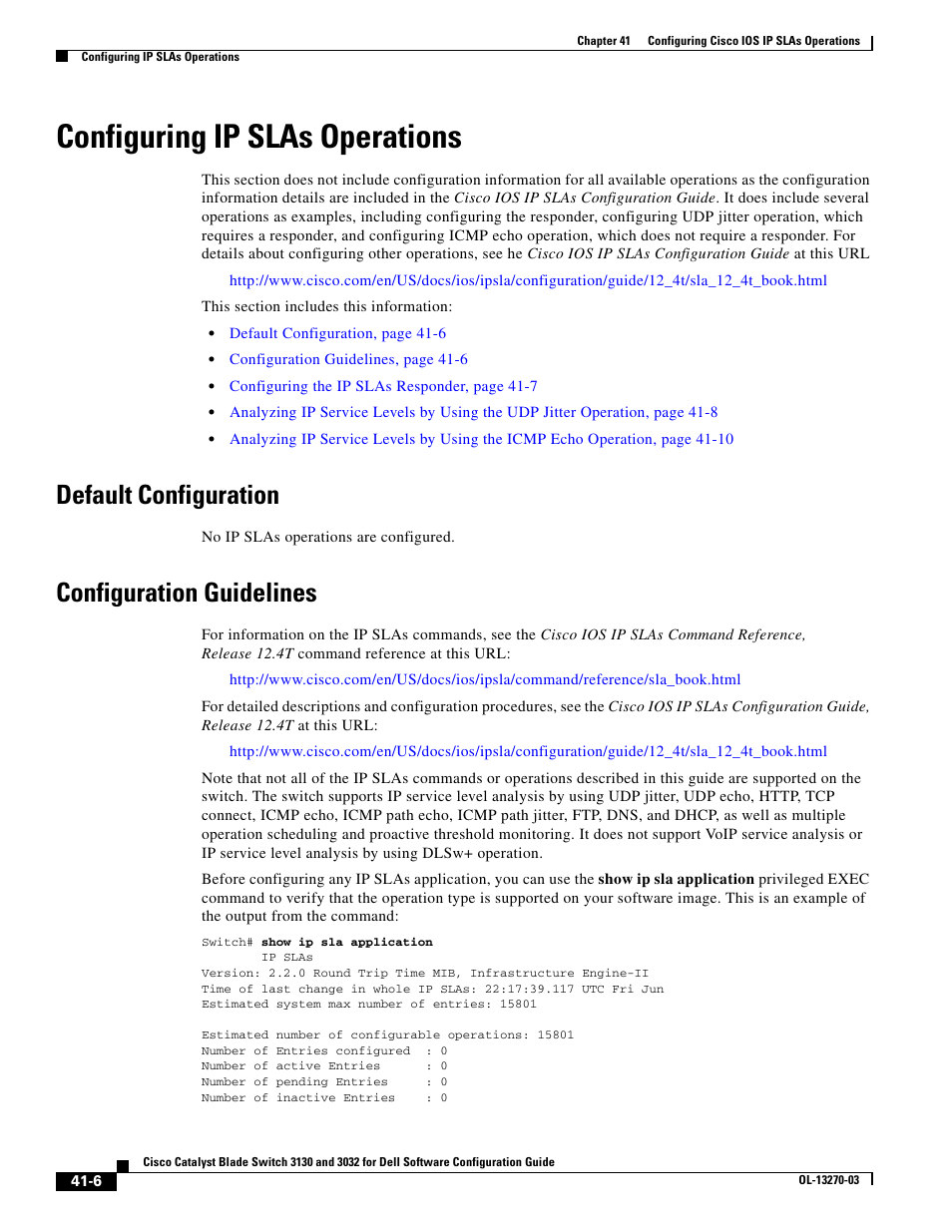 Configuring ip slas operations, Default configuration, Configuration guidelines | Dell POWEREDGE M1000E User Manual | Page 1050 / 1316