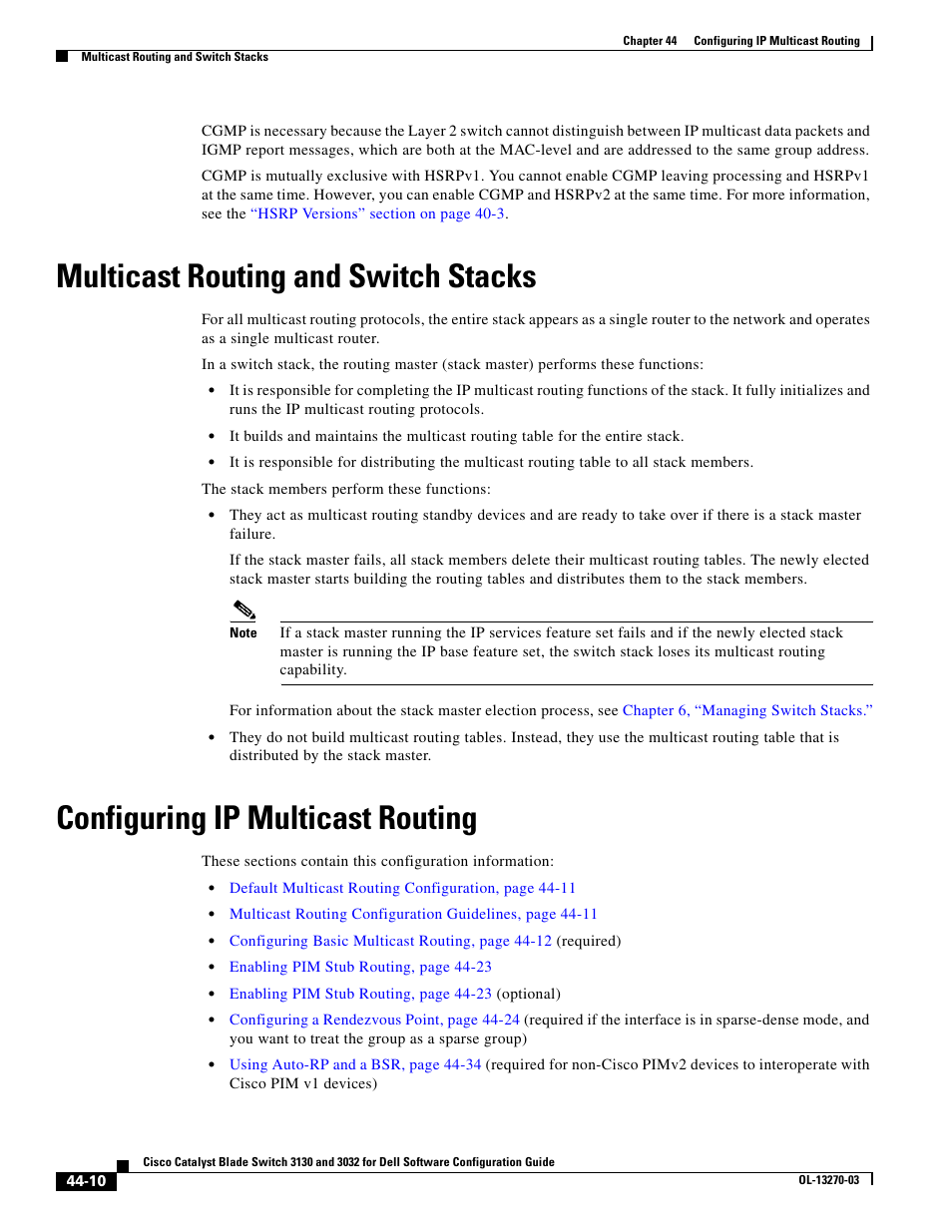 Multicast routing and switch stacks, Configuring ip multicast routing | Dell POWEREDGE M1000E User Manual | Page 1088 / 1316