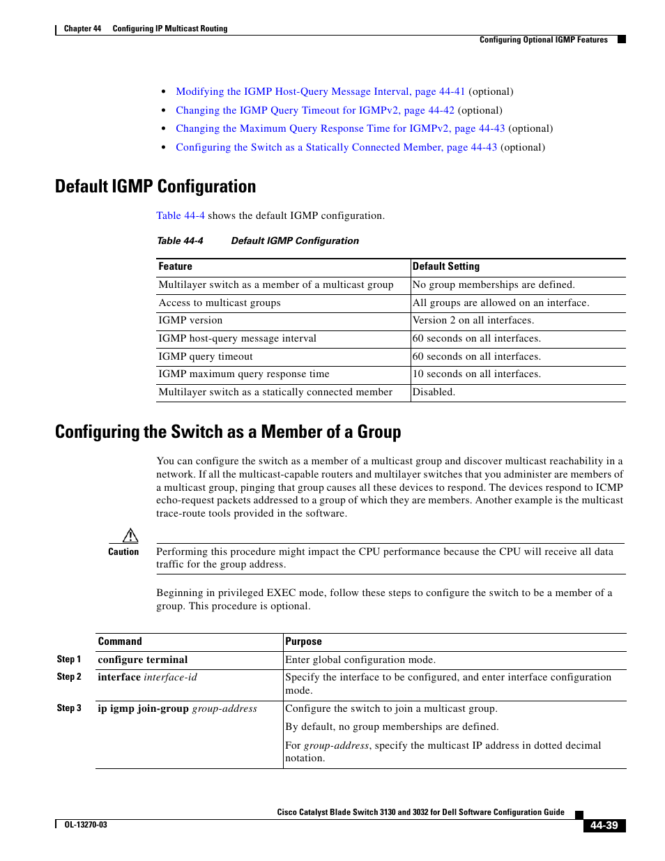 Default igmp configuration, Configuring the switch as a member of a group | Dell POWEREDGE M1000E User Manual | Page 1117 / 1316