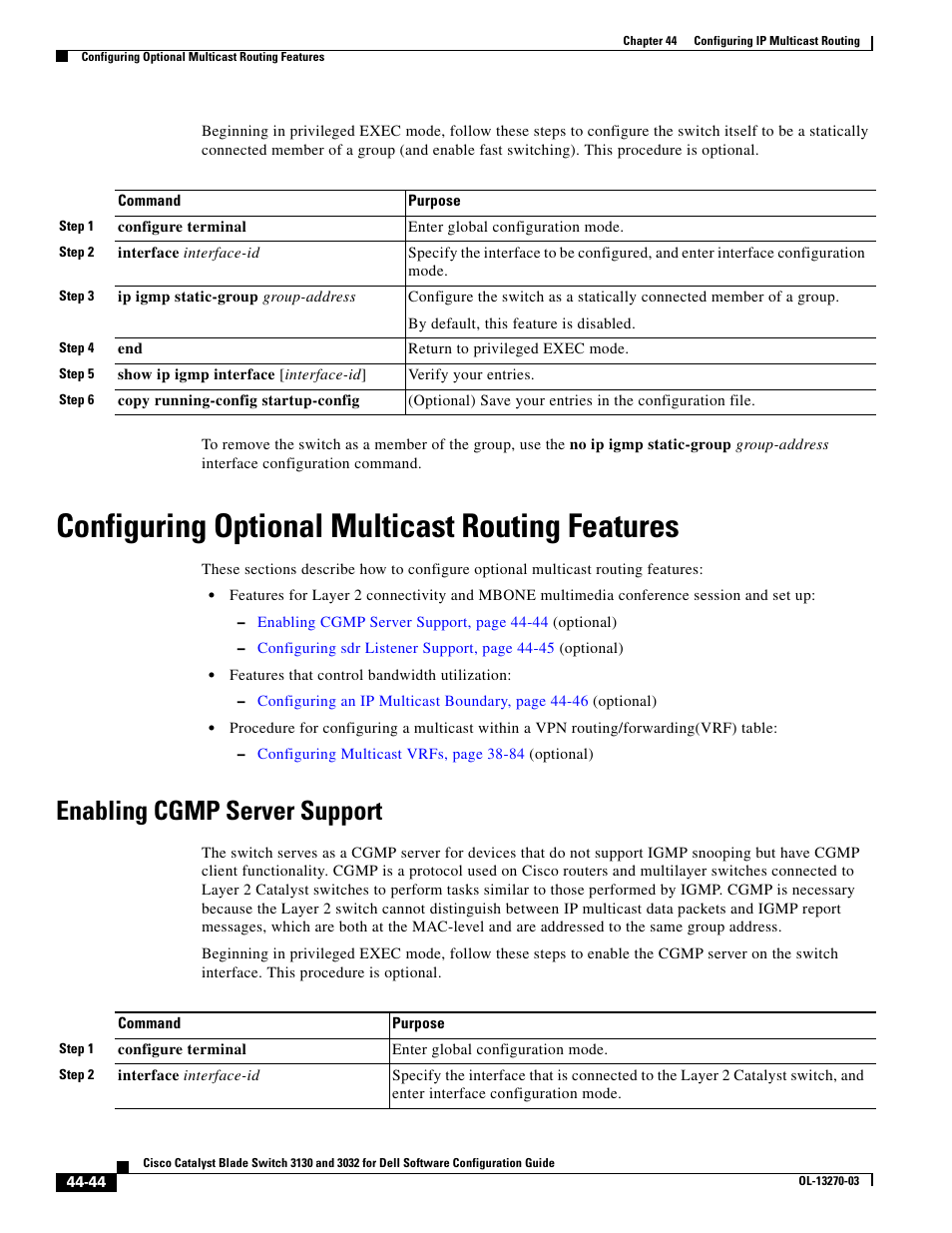 Configuring optional multicast routing features, Enabling cgmp server support | Dell POWEREDGE M1000E User Manual | Page 1122 / 1316