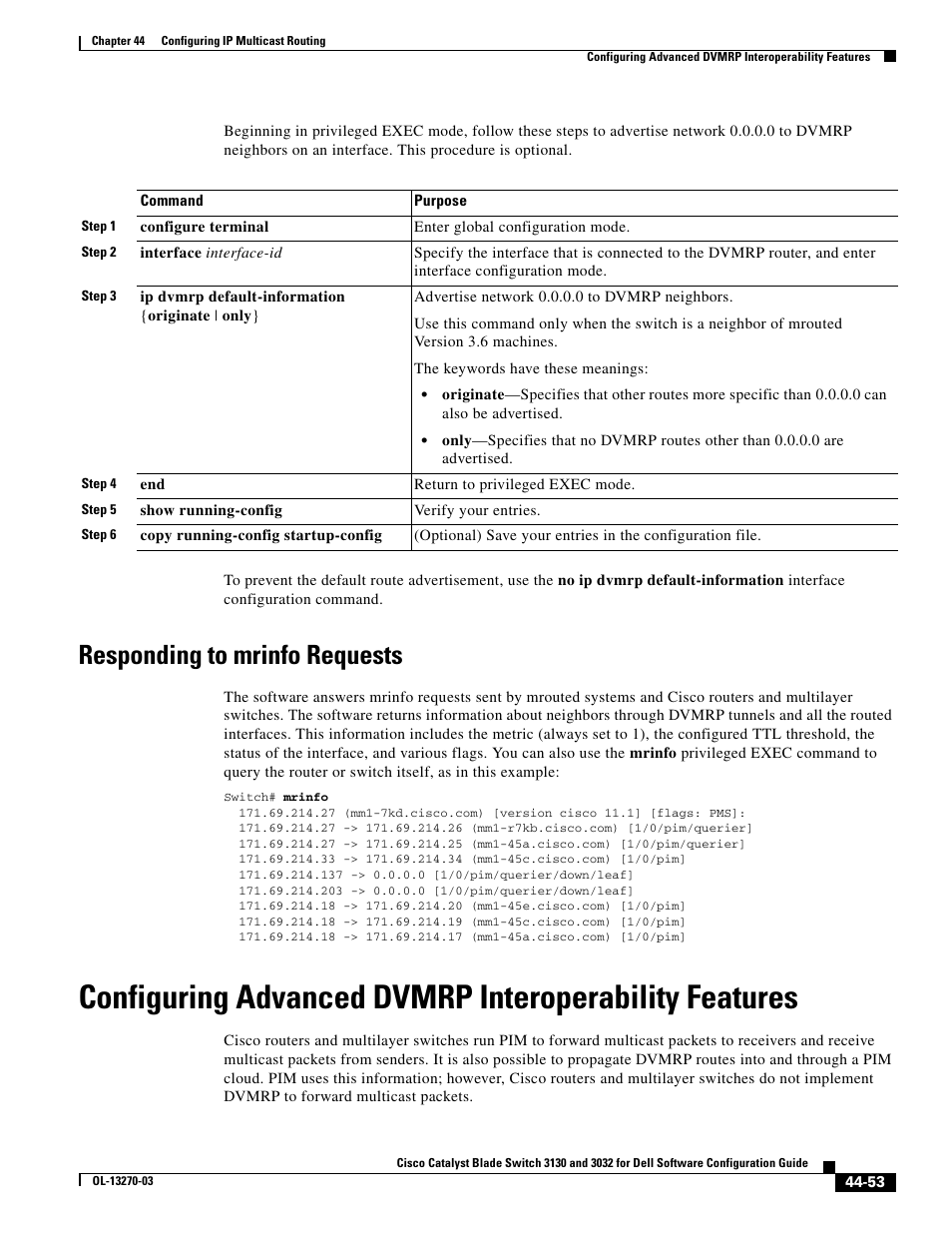 Responding to mrinfo requests, Configuring advanced dvmrp interoperability | Dell POWEREDGE M1000E User Manual | Page 1131 / 1316