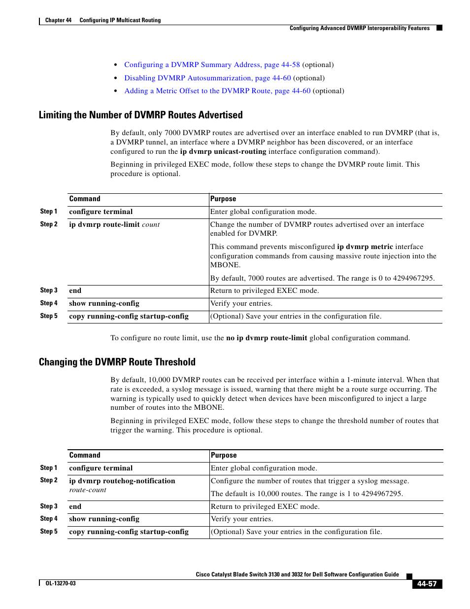 Limiting the number of dvmrp routes advertised, Changing the dvmrp route threshold | Dell POWEREDGE M1000E User Manual | Page 1135 / 1316