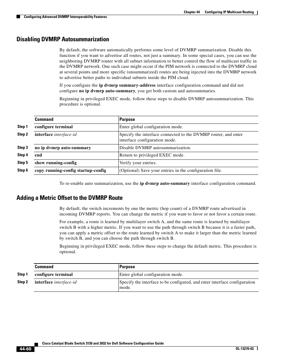 Disabling dvmrp autosummarization, Adding a metric offset to the dvmrp route | Dell POWEREDGE M1000E User Manual | Page 1138 / 1316