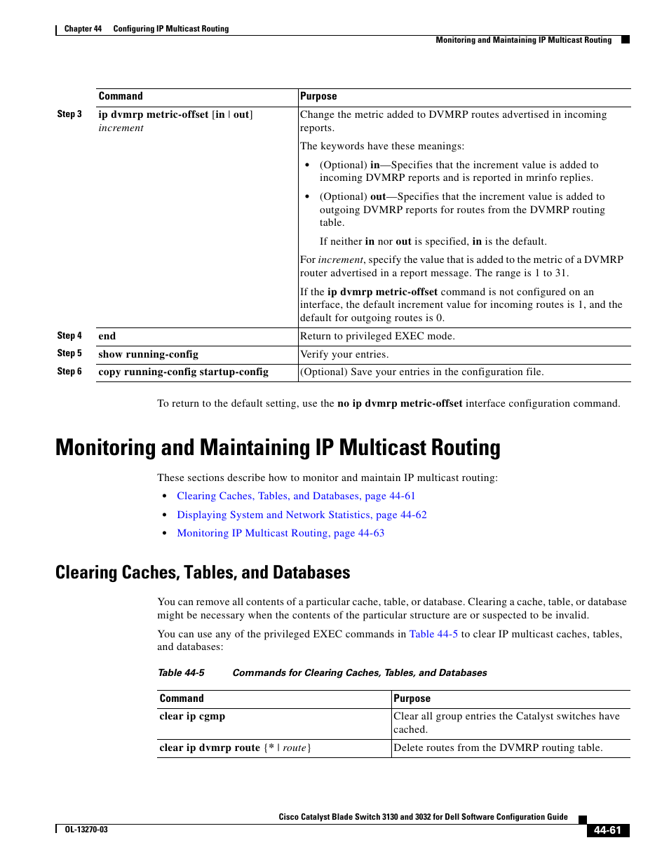 Monitoring and maintaining ip multicast routing, Clearing caches, tables, and databases | Dell POWEREDGE M1000E User Manual | Page 1139 / 1316