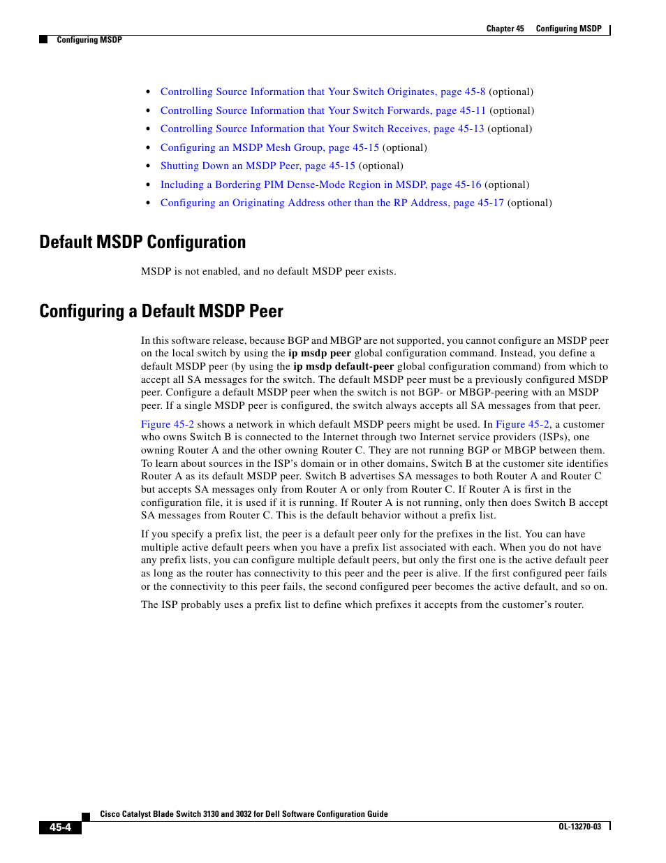 Default msdp configuration, Configuring a default msdp peer, Required) | Dell POWEREDGE M1000E User Manual | Page 1146 / 1316