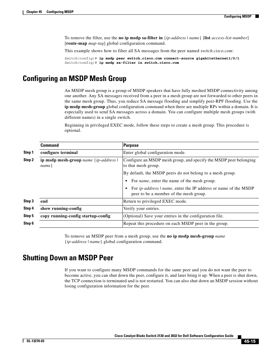 Configuring an msdp mesh group, Shutting down an msdp peer | Dell POWEREDGE M1000E User Manual | Page 1157 / 1316