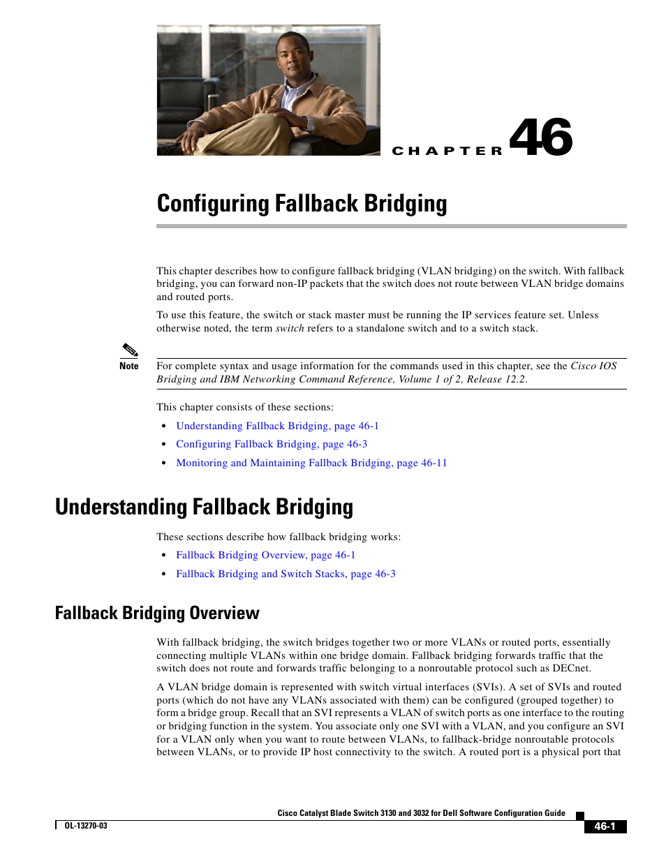 Configuring fallback bridging, Understanding fallback bridging, Fallback bridging overview | C h a p t e r, Chapter 46, “configuring fallback, Bridging, Chapter 46, “configuring fallback bridging | Dell POWEREDGE M1000E User Manual | Page 1161 / 1316