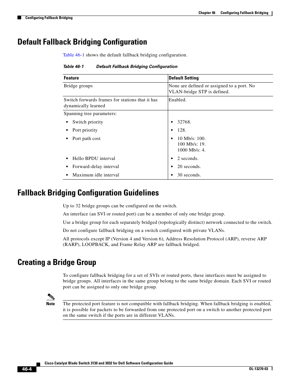 Default fallback bridging configuration, Fallback bridging configuration guidelines, Creating a bridge group | Dell POWEREDGE M1000E User Manual | Page 1164 / 1316