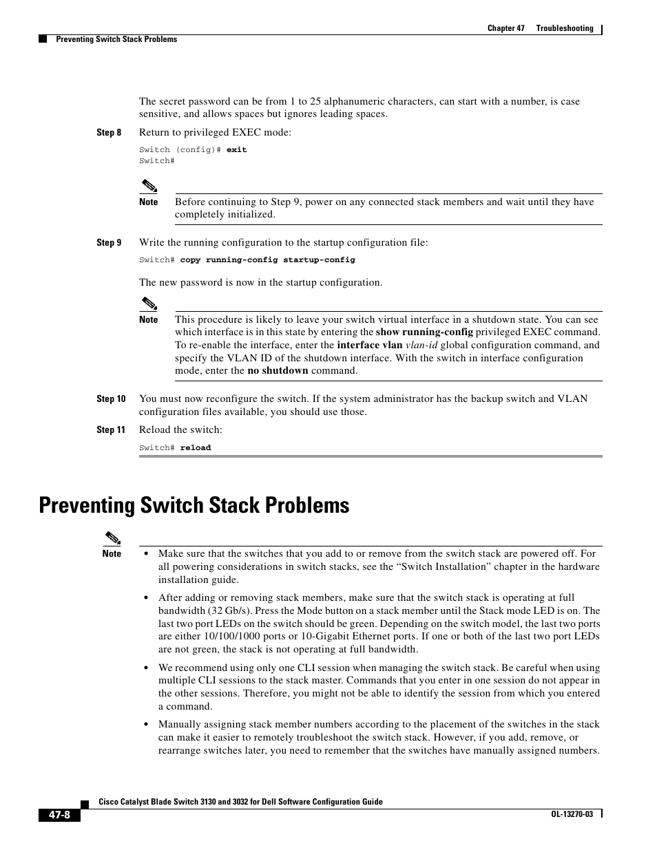 Preventing switch stack problems | Dell POWEREDGE M1000E User Manual | Page 1180 / 1316