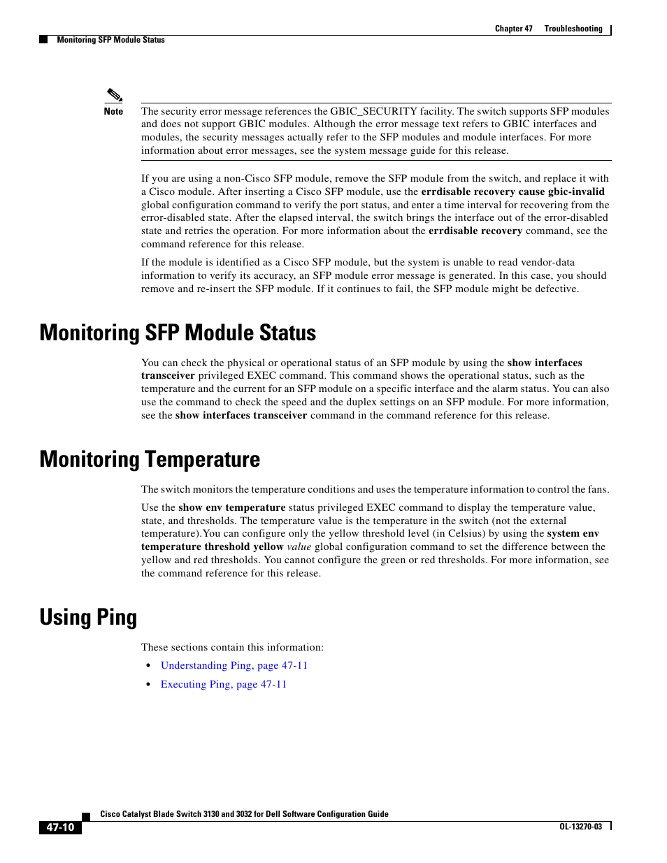 Monitoring sfp module status, Monitoring temperature, Using ping | Dell POWEREDGE M1000E User Manual | Page 1182 / 1316