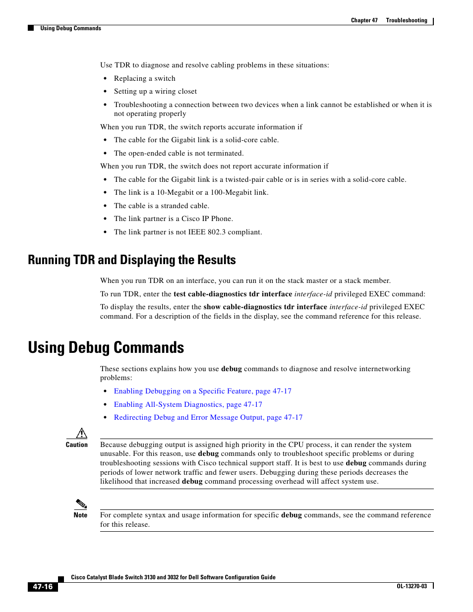Running tdr and displaying the results, Using debug commands | Dell POWEREDGE M1000E User Manual | Page 1188 / 1316