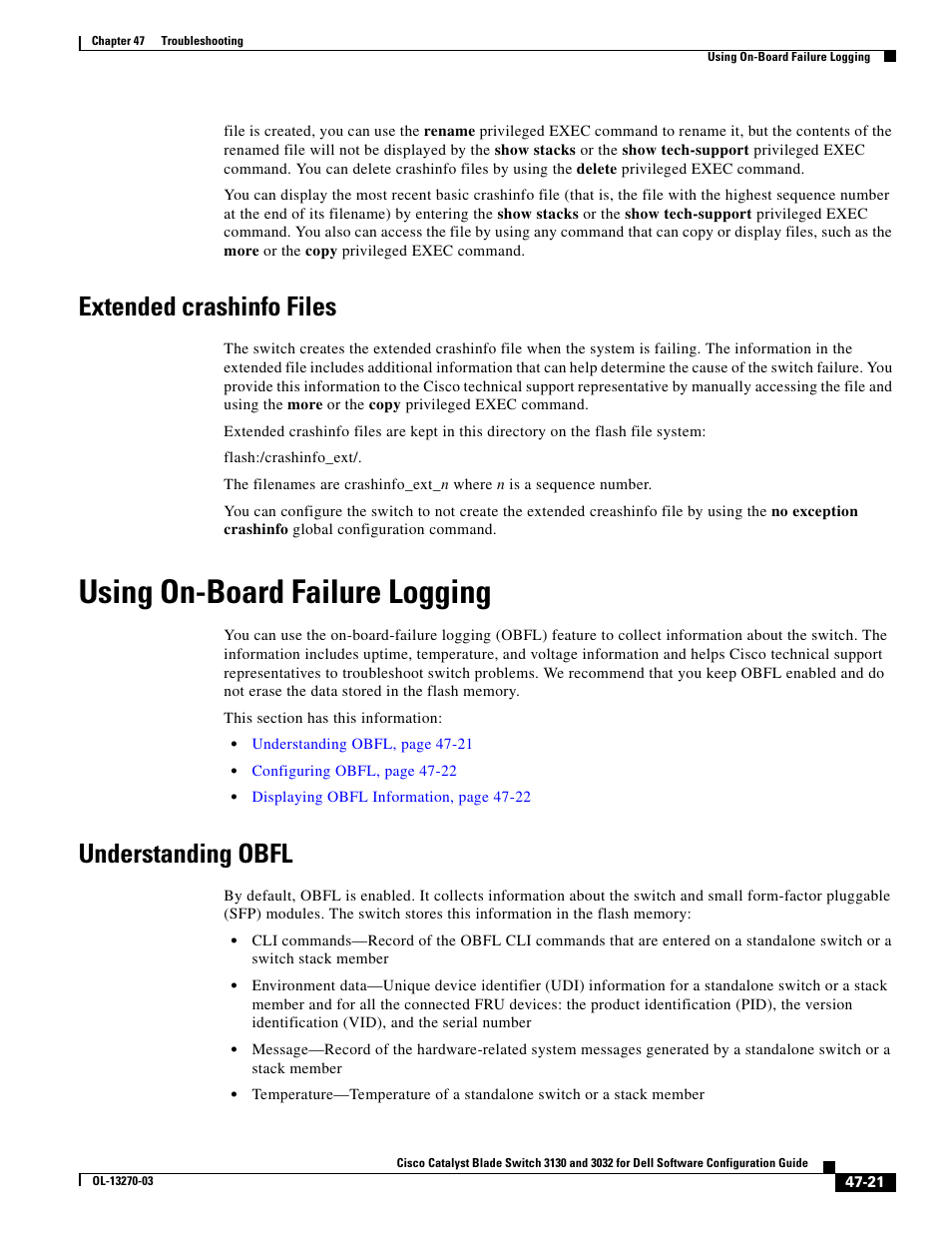 Extended crashinfo files, Using on-board failure logging, Understanding obfl | Dell POWEREDGE M1000E User Manual | Page 1193 / 1316