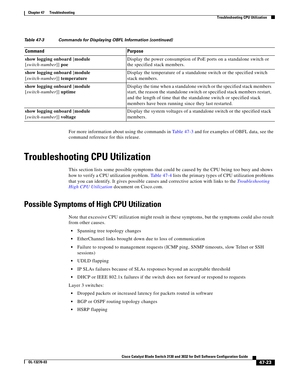 Troubleshooting cpu utilization, Possible symptoms of high cpu utilization | Dell POWEREDGE M1000E User Manual | Page 1195 / 1316