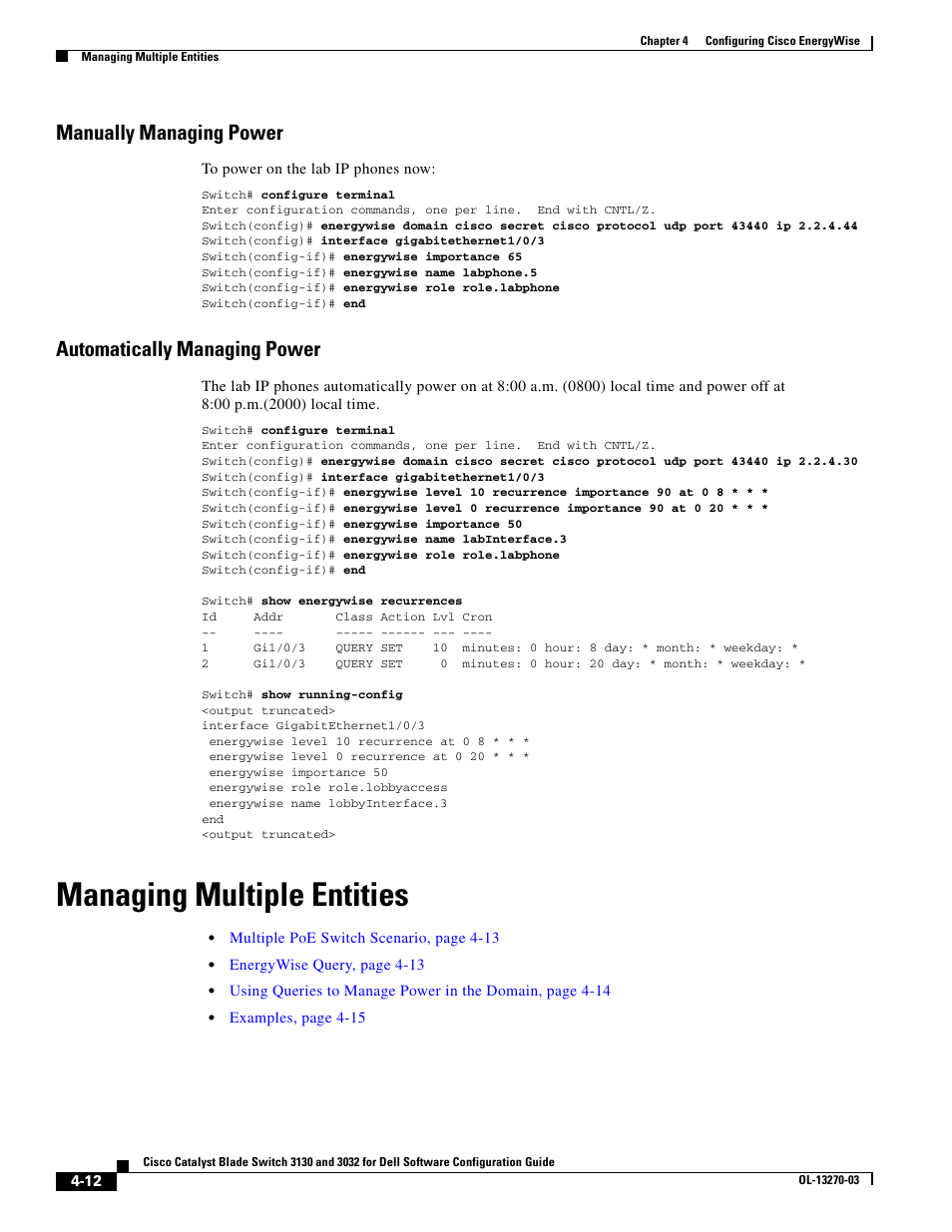 Manually managing power, Automatically managing power, Managing multiple entities | Dell POWEREDGE M1000E User Manual | Page 120 / 1316