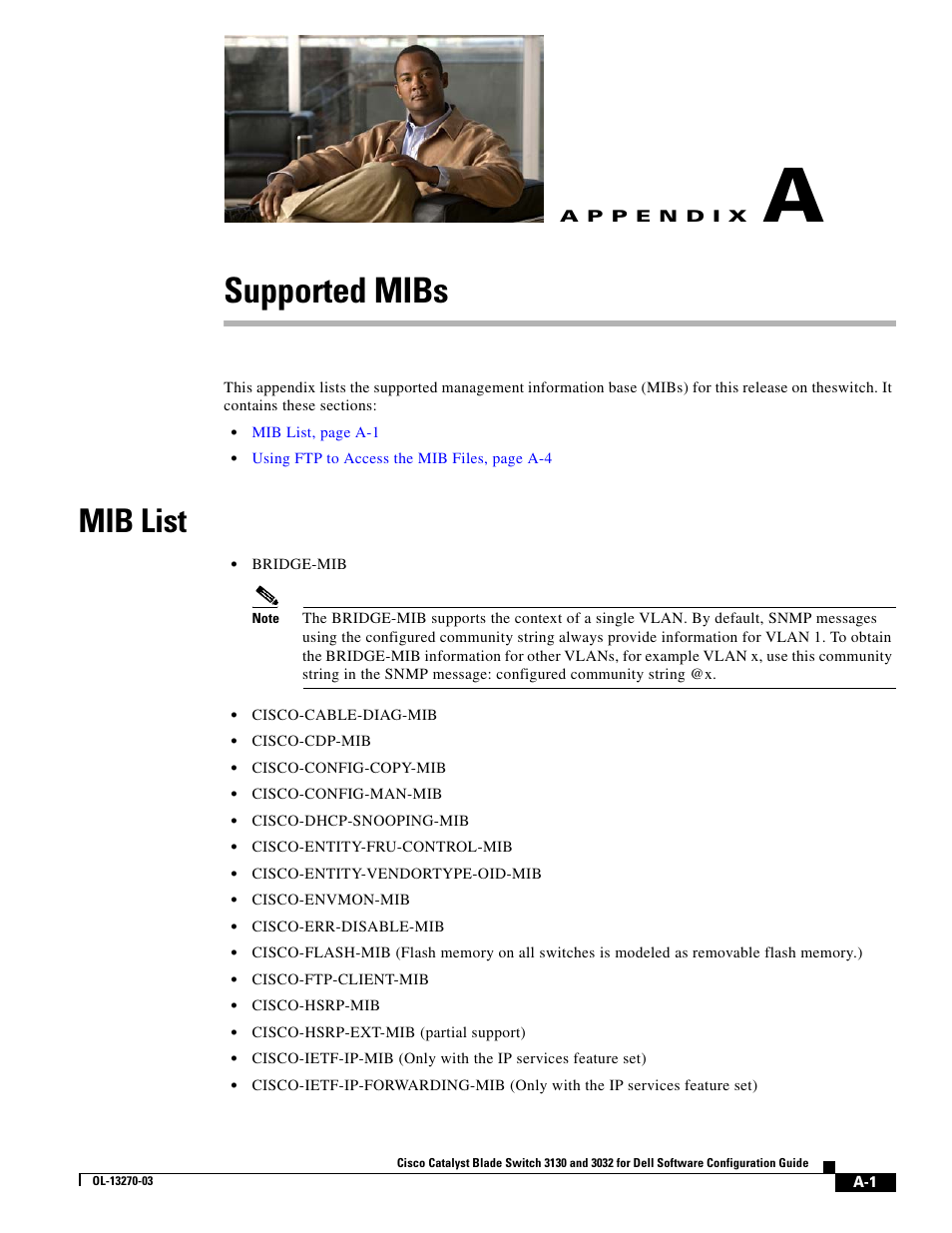 Supported mibs, Mib list, A p p e n d i x | Appendix a, “supported mibs | Dell POWEREDGE M1000E User Manual | Page 1203 / 1316